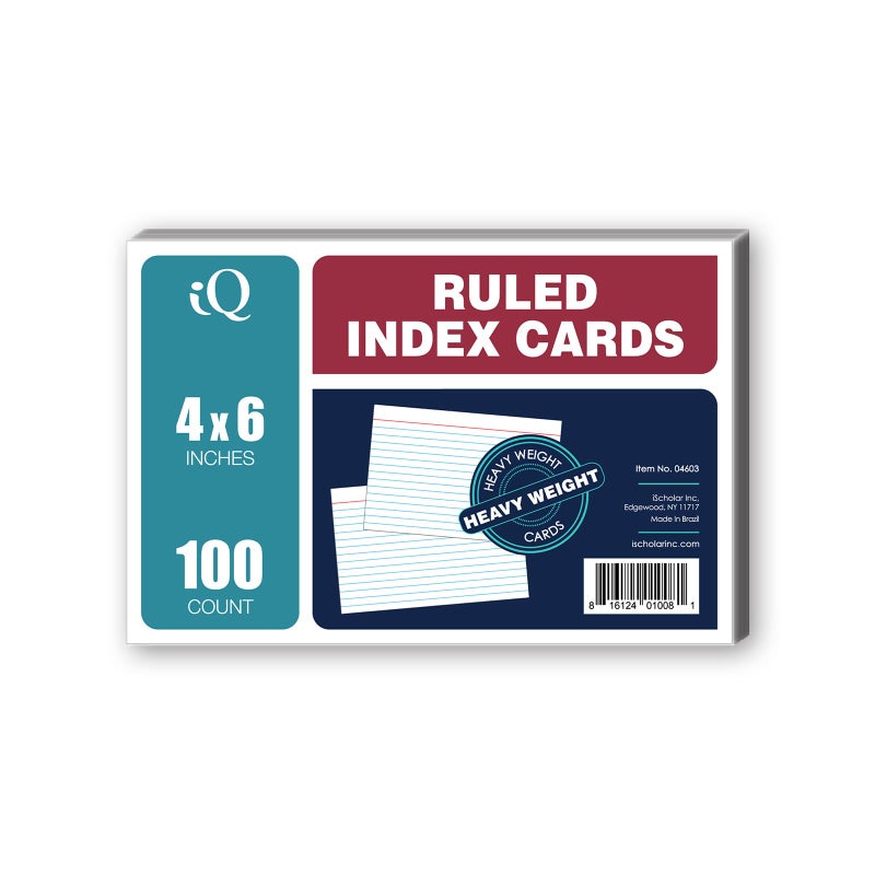 iScholar Index Cards, White, Ruled, 4 x 6 Inches, 100 Card Pack (04603) - Image 1